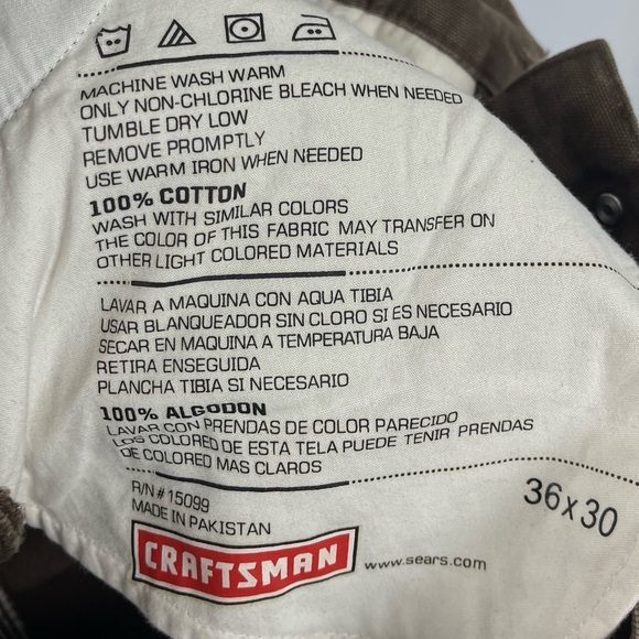 Craftsman 36 x 30 Chocolate Brown Workwear Dungaree Pants Outdoor Heavy Duty - Picture 5 of 6